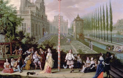 Detail of Elegant Figures Playing Musical Instruments Around a Maypole (detail)